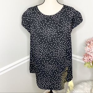 Black Blouse with White polka dots tulip style sleeve size XL